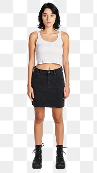 Png woman in black skirt and  cropped top mockup