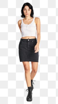 Png woman in black skirt and  cropped top mockup