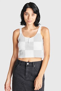 Png women's crop tank top with a black skirt 