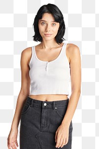 Png women&#39;s white crop tank top with a black skirt 