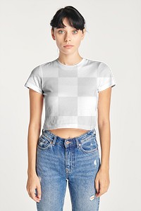 Png women&#39;s white crop top with high waisted jeans 