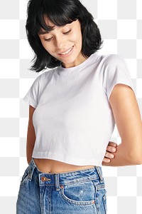 Png white crop top and mom jeans women's outfit 