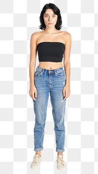 Woman in a black bandeau top png full body mockup