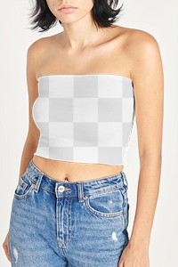 Woman in a white bandeau  top png