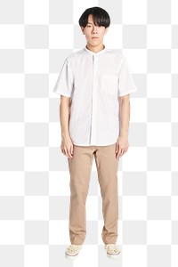 Png man wearing a minimal white shirt mockup