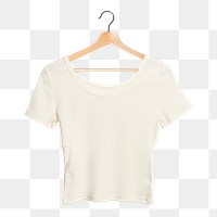 PNG white t-shirt mockup on a wooden hanger