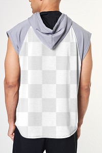 Man in a gray sleeveless hoodie mockup png 