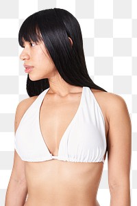 Asian woman in white bikini png swimwear mockup