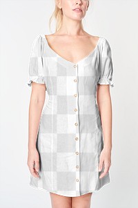 Woman wearing a png buttoned dress mockup