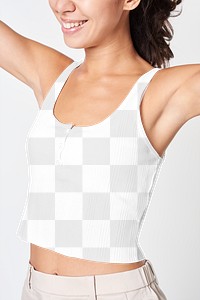 Women's cropped tank top png mockup on a model