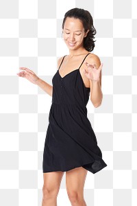 Png woman in a black dress mockup