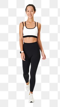 Png woman in leggings and sports bra active wear mockup