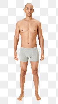 Man in gray boxer shorts png full body mockup