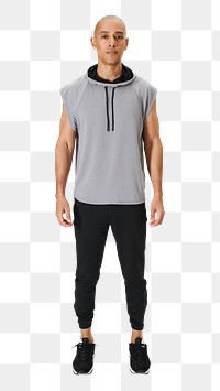 Man in a gray sleeveless hoodie png background