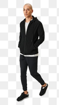 Png man wearing black jogger pants mockup