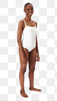 Black woman in white swimsuit png mockup