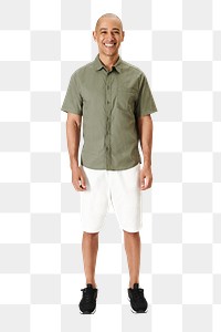 Png man in a minimal sage green shirt mockup