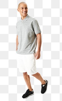 Png men's gray collared shirt with white knee length shorts