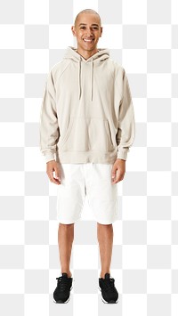 Happy man wearing a beige hoodie png