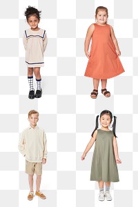 Png kid's casual fashion full body model set