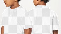 Black boy in white collar t shirt png mockup front and back in studio