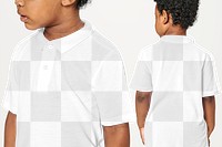 Black boy in white collar t shirt png mockup front and back