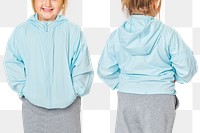 Png little girl wearing hoodie mockup