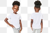 Black girl&#39;s casual t shirt png mockup in studio