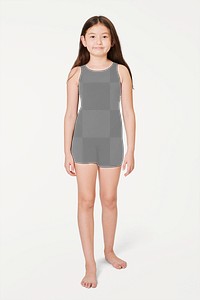 Girl's black swimwear full body mockup png in studio