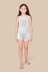 Girl's black swimwear full body mockup png in studio