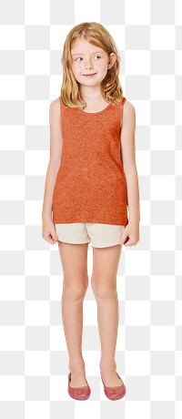 Girl's orange tank top png full body mockup