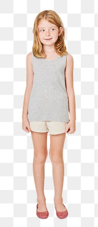 Girl's gray  tank top png full body mockup