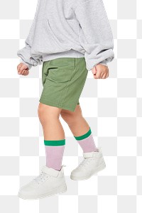 Child png gray sweatshirt with white sneakers mockup studio shot