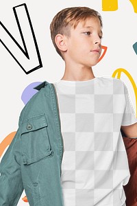 Boy's png t-shirt with jacket mockup in studio