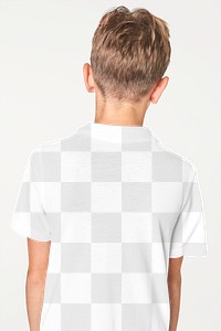 Boy in collar t shirt png mockup studio shot back view