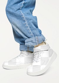 Kid wearing jeans png sneakers mockup minimal fashion