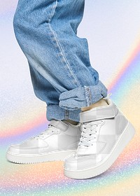 Girl wearing jeans png sneakers mockup minimal fashion