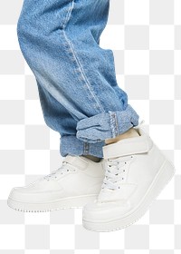 Child wearing jeans with white sneakers mockup studio shot