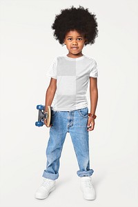 Black boy wearing png t-shirt full body mockup