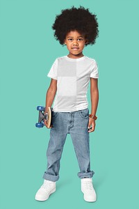 Black boy wearing png t-shirt full body mockup