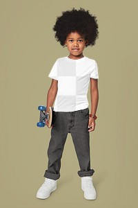 Black boy wearing png t-shirt full body mockup