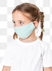 Png little blonde girl wearing face mask mockup