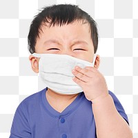 Png child wearing face mask mockup in studio