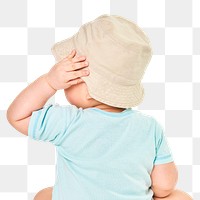 Png baby mockup wearing beige bucket hat