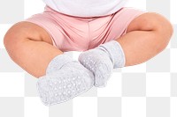 Png baby wearing sock mockup sitting on the floor