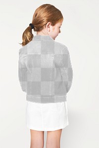 Back view girl's png jacket mockup in studio