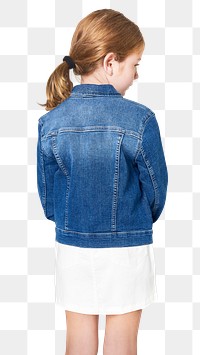 Back view girl wearing denim jacket png mockup