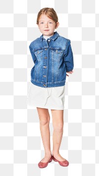 Girl wearing denim jacket png mockup