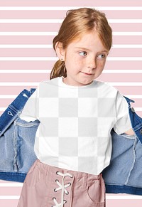 Girl wearing png t-shirt mockup with jacket