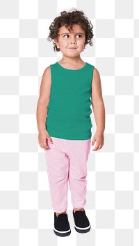 Girl's green tank top png full body mockup